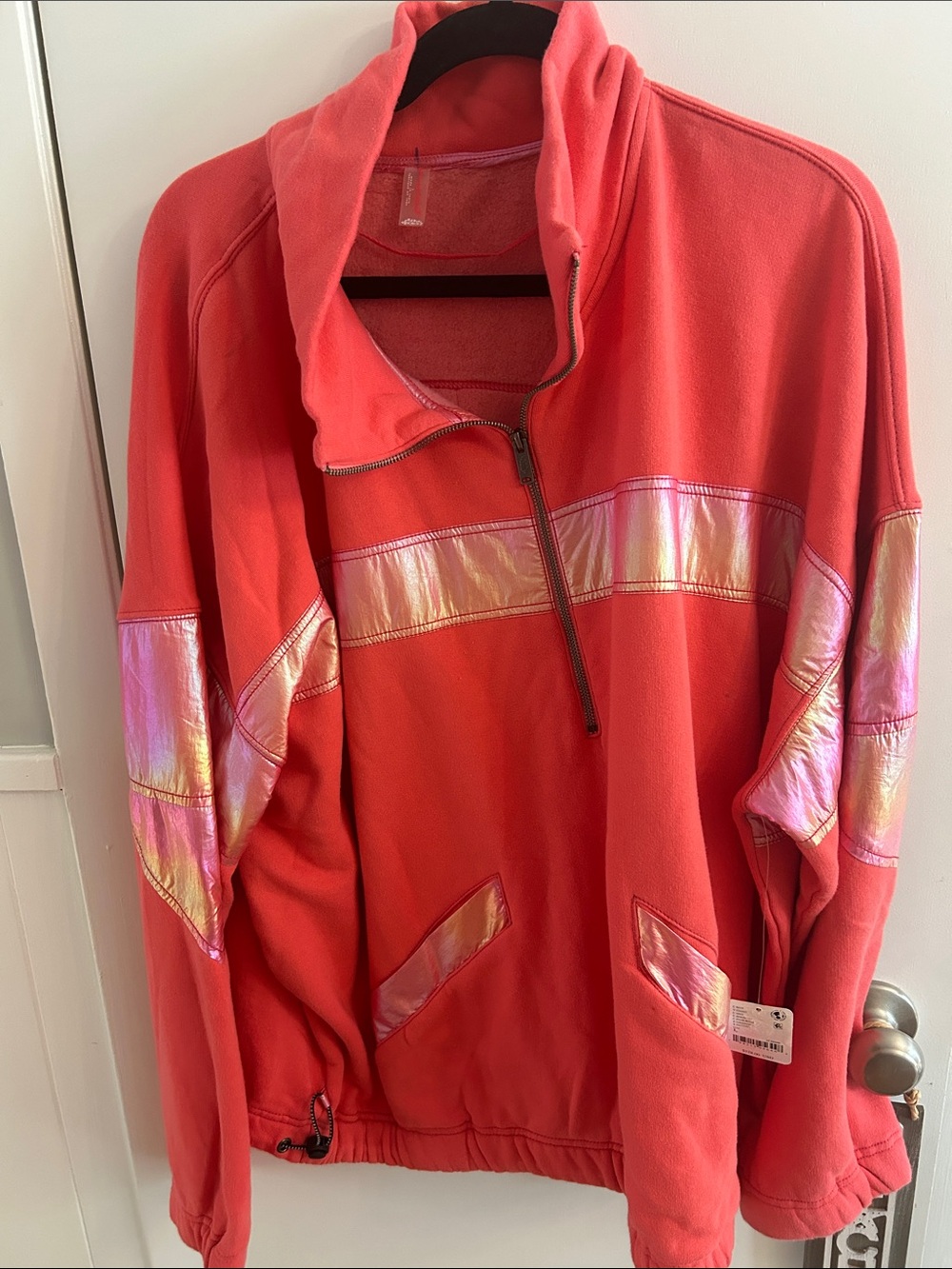Free People pink Rose Iridescent Trim Coral Half-Zip Jacket - Women